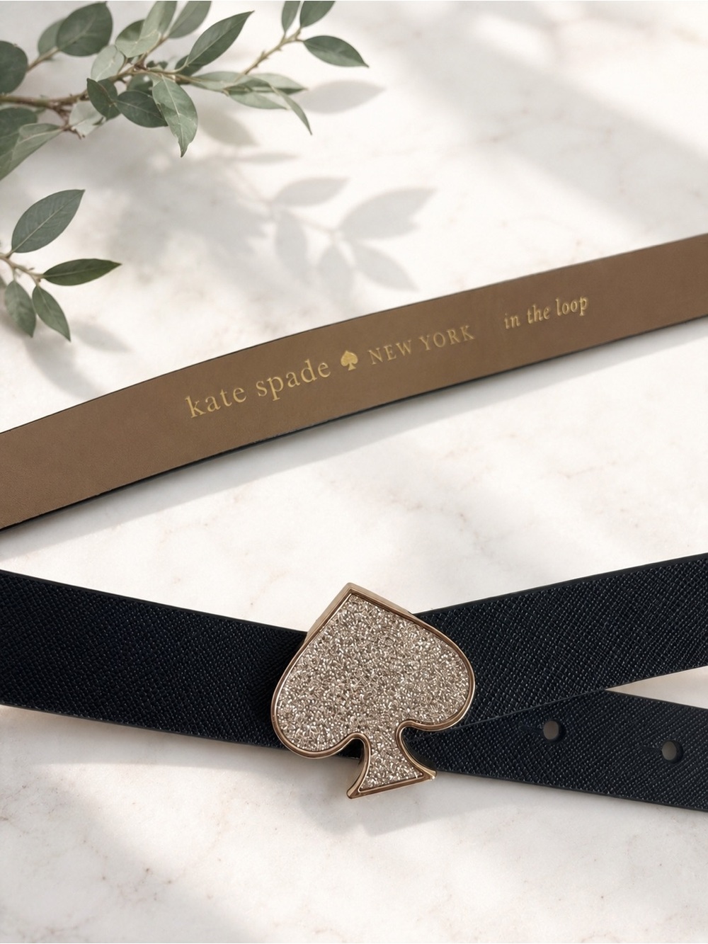 kate spade black belt with gold glitter spade buckle